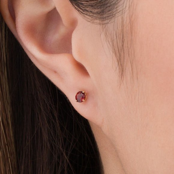 Garnet Solitaire Stud Earrings - Picture 5 of 6